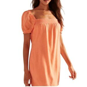Abercrombie & Fitch Womens Ruched Puff Sleeve Mini Dress Orange XS Linen Blend